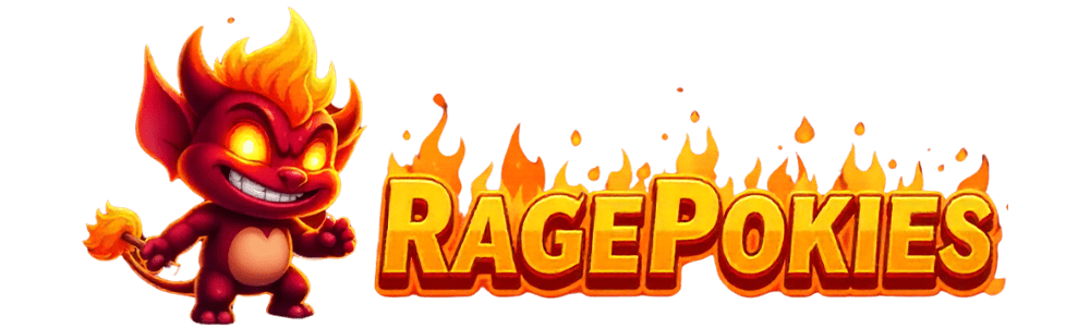 RagePokies brand logo with fire mascot