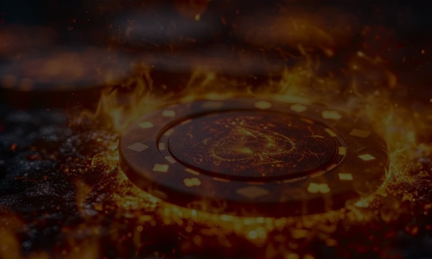 Flaming poker chip representing RagePokies high-energy casino play